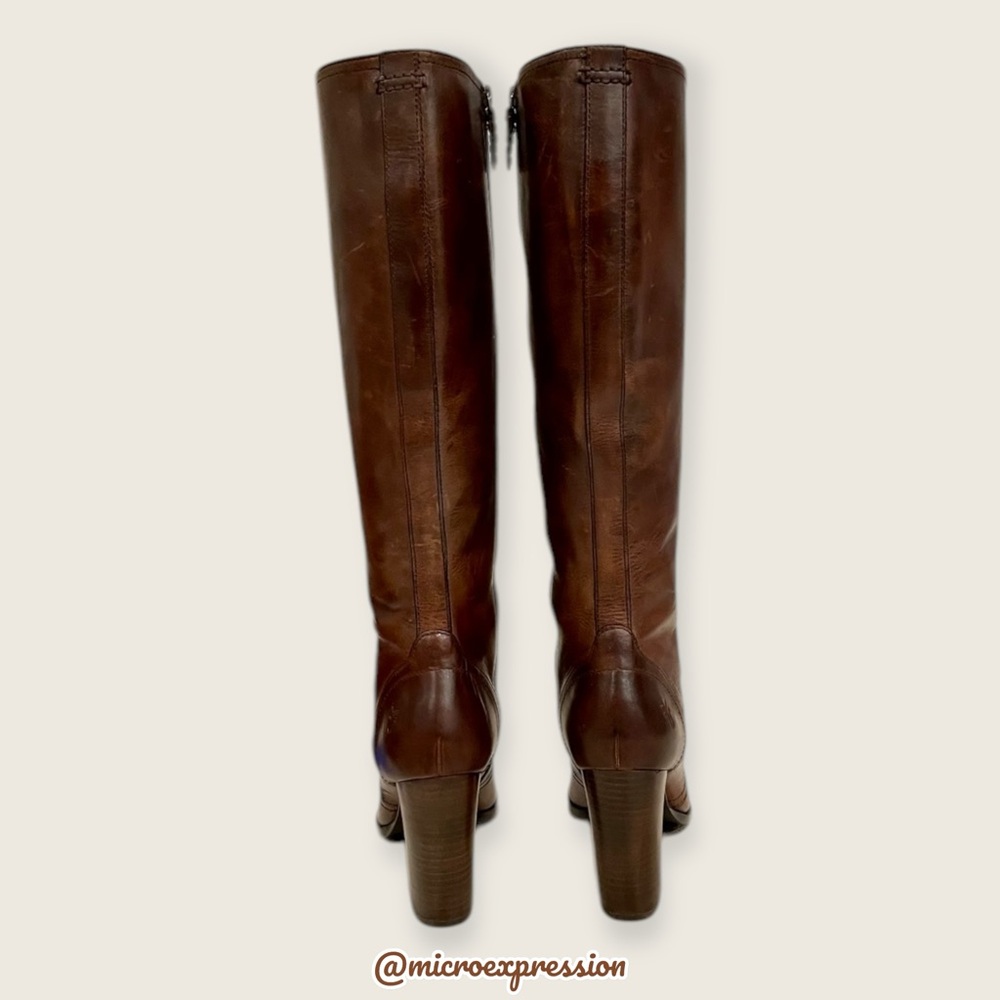 $699 Frye Parker Lace-Up Victorian Brown Leather Tall Bohemian Knee High Boot - Picture 8 of 16